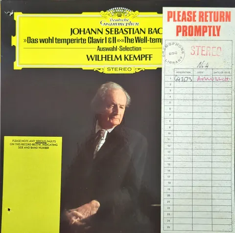 Wilhelm Kempff: Das wohltemperierte Klavier LP 2531299a Deutsche Grammophon EX