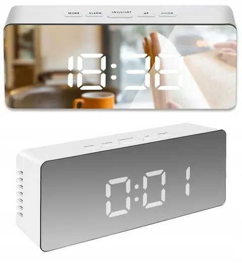 BUDZIK ZEGAR ELEKTRONICZNY TERMOMETR LUSTRO LED 2