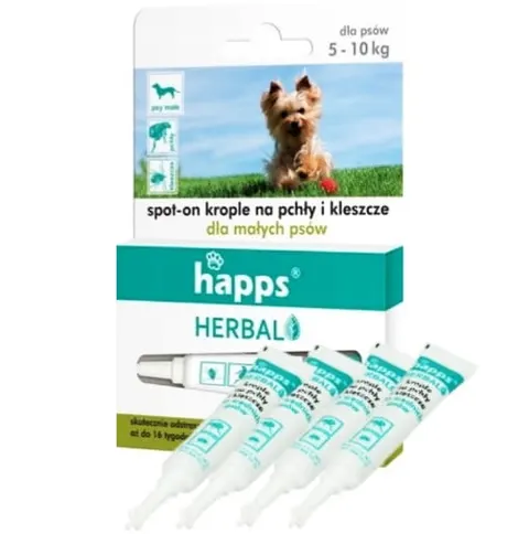 KROPLE NA PCHŁY KLESZCZE DLA PSÓW 5-10KG HAPPS x4