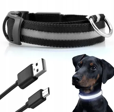 ŚWIECĄCA OBROŻA LED do Psa Kota 30-45cm roz. M USB