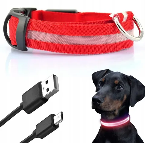 ŚWIECĄCA OBROŻA LED do Psa Kota 30-45cm roz. M USB
