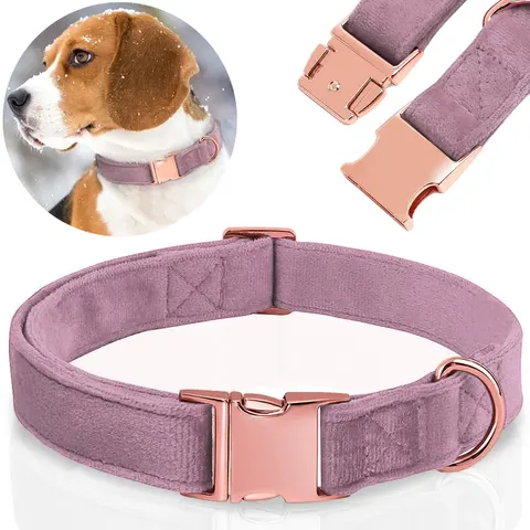 SOLIDNA OBROŻA WELUROWA DLA PSA REGULOWANA MIĘKKA ROSE GOLD 27-45cm S/M