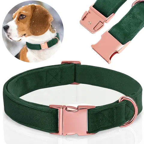 SOLIDNA OBROŻA WELUROWA DLA PSA REGULOWANA MIĘKKA ROSE GOLD 27-45cm S/M