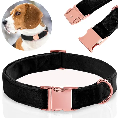 SOLIDNA OBROŻA WELUROWA DLA PSA REGULOWANA MIĘKKA ROSE GOLD 35-55cm L/XL
