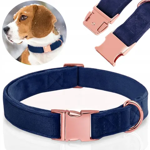 SOLIDNA OBROŻA WELUROWA DLA PSA REGULOWANA MIĘKKA ROSE GOLD 27-45cm S/M