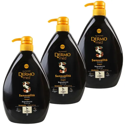 DERMOMED Żel pod prysznic ARGAN, 1000 ml z pompką, pakiet 3 szt.