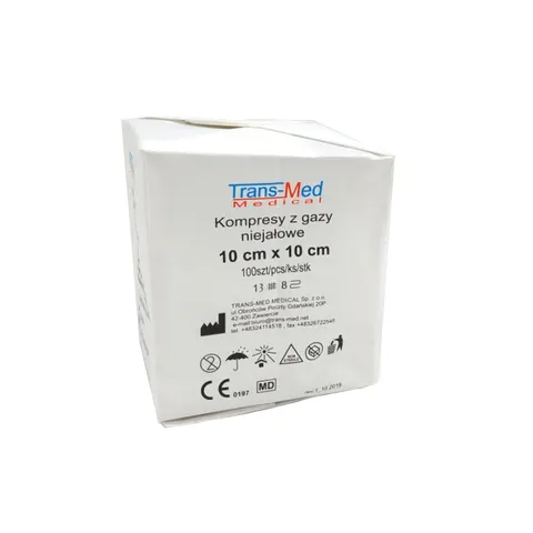 Kompres z gazy niejałowy 13N8W 10x10cm 100szt TransMed