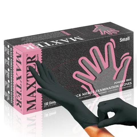 Rękawiczki Nitrylowe Bezpudrowe Czarne Maxter - 100 sztuk M