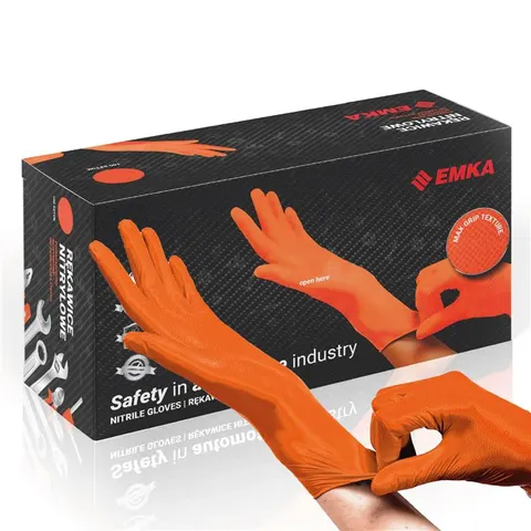 Rękawiczki Max-Grip Nitrylowe Bezpudrowe Pomarańczowe Emka - 90 szt. XXL