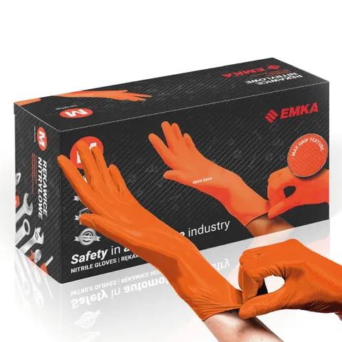 Rękawiczki Max-Grip Nitrylowe Bezpudrowe Pomarańczowe Emka - 100 szt. M