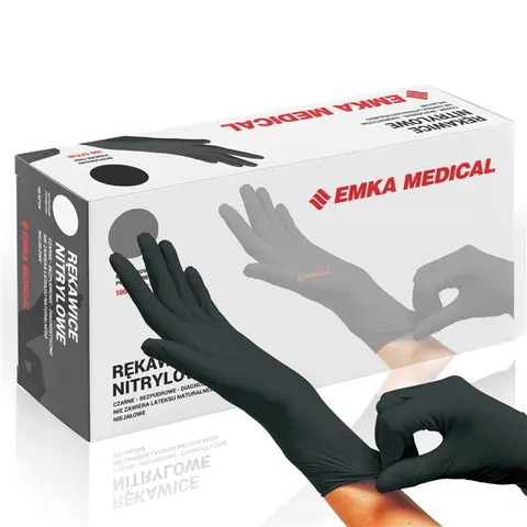 Rękawiczki Nitrylowe GRUBE Bezpudrowe Czarne Emka Medical- 100 sztuk L