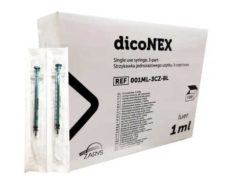 Strzykawka 3-częściowa 1ml Luer 100szt DICONEX Zarys