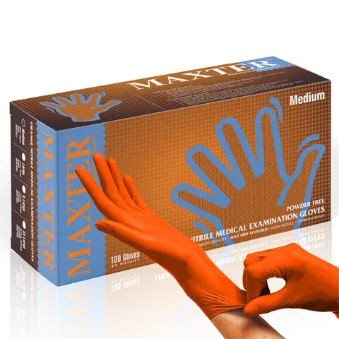 Rękawiczki Max-Grip 90 SZT. Nitrylowe Bezpudrowe Pomarańczowe MAXTER - XL