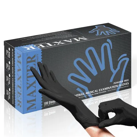 Rękawiczki Max-Grip Nitrylowe Bezpudrowe Czarne MAXTER - 100 sztuk M