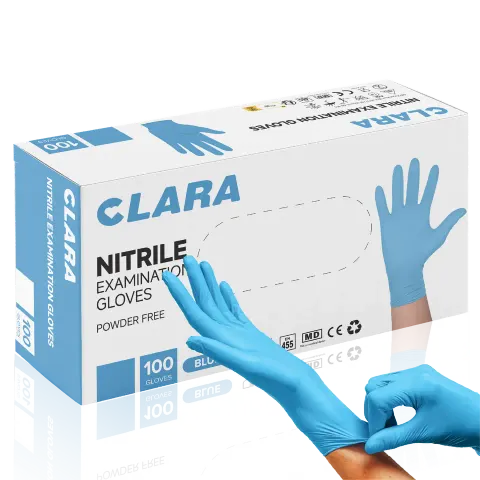 Rękawiczki Nitrylowe Bezpudrowe Niebieskie CLARA 100 sztuk XS