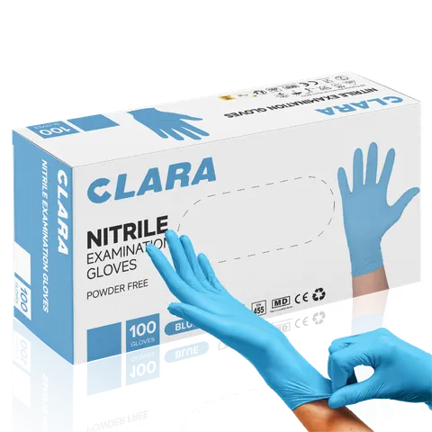 Rękawiczki Nitrylowe Bezpudrowe Niebieskie CLARA 100 sztuk M
