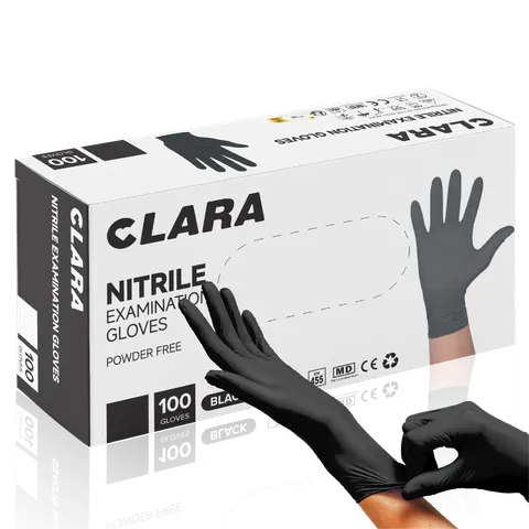 Rękawiczki Nitrylowe Bezpudrowe Czarne CLARA 100 sztuk S