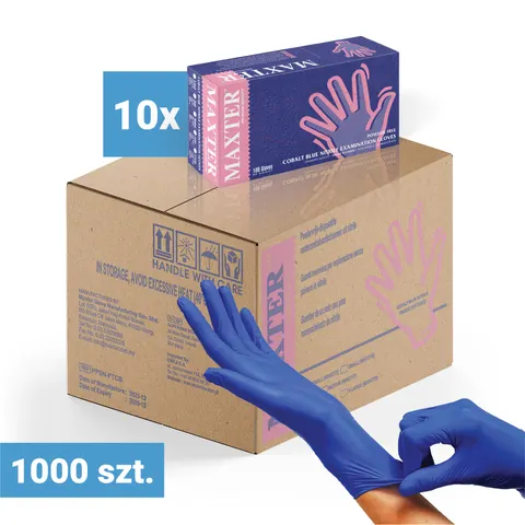 10x Rękawiczki nitrylowe bezpudrowe MAXTER 100 szt., cobalt L – karton 1000 szt.