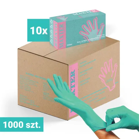 10x Rękawiczki nitrylowe bezpudrowe MAXTER 100 szt., zielone L – karton 1000 szt.