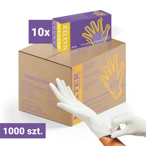 10x Rękawiczki lateksowe bezpudrowe MAXTER S 100 szt. – karton 1000 szt.