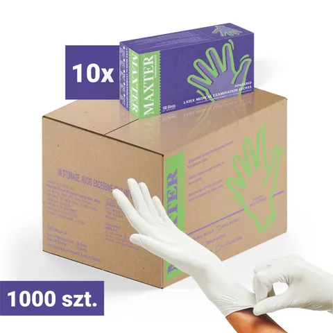 10x Rękawiczki lateksowe pudrowane MAXTER XS 100 szt. – karton 1000 szt.