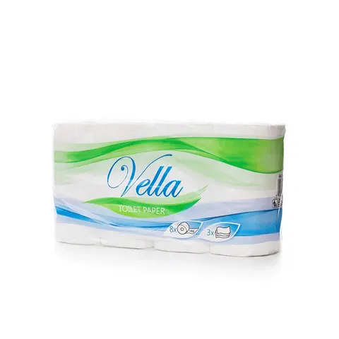 Papier toaletowy VELLA 3W celuloza 150 listków biały zgrzewka a'8szt. REF: 074