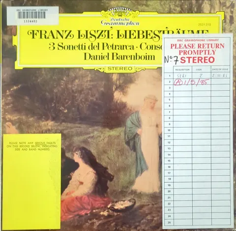 Daniel Barenboim: Liebestraume LP 2531318b Deutsche Grammophon EX