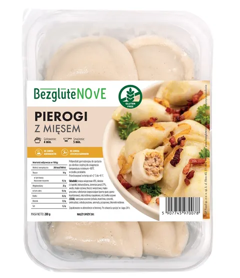 przecena PIEROGI Z MIĘSEM BEZGLUTENOWE 280 g - BEZGLUTENOVE