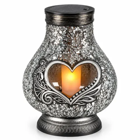 Znicz witrażowy Led Karafa Serce HEART5 srebrny 38 cm