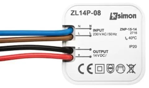 Simon54 Zasilacz LED dopuszkowy 14V DC 8W; ZL14P-08, KONTAKT-SIMON