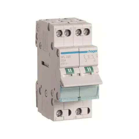 Modułowy przełącznik instalacyjny I-II punkt wspólny od dołu 2P 25A 230VAC