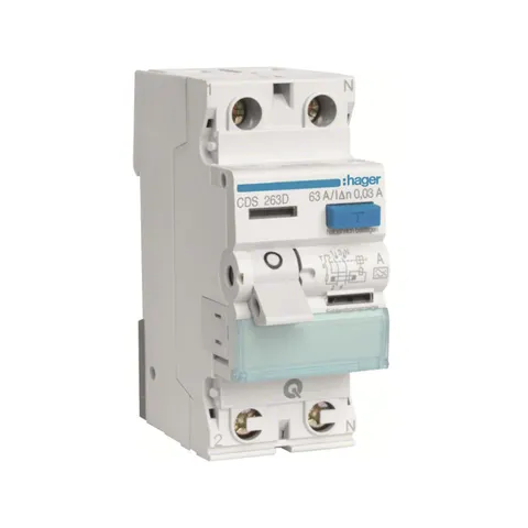 Wyłącznik różnicowoprądowy 1P+N 63A 30mA Typ A QuickConnect, RCCB; CDS263 HAGER