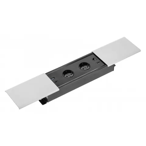 Przedłużacz biurkowy wpuszczany PRESTINO, 2x gniazdo schuko,USB A+C, RJ45, HDMI, kabel 1.5m, srebrny