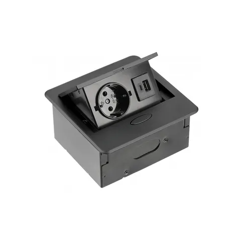Gniazdo meblowe wpuszczane AVARO, 1x gniazdo schuko, USB A+C, przewód 1.5m, czarny