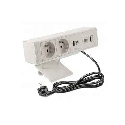 Gniazdo meblowe BAR, 2x gniazdo french, 1xUSB A, 1xUSB C. 1xRJ45,1xHDMI,, kabel 1.5m, białe
