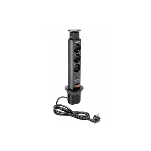 Biurkowy przedłużacz wpuszczany 60mm, 3x schuko, 2xUSB 2,1A 5V (czarny)