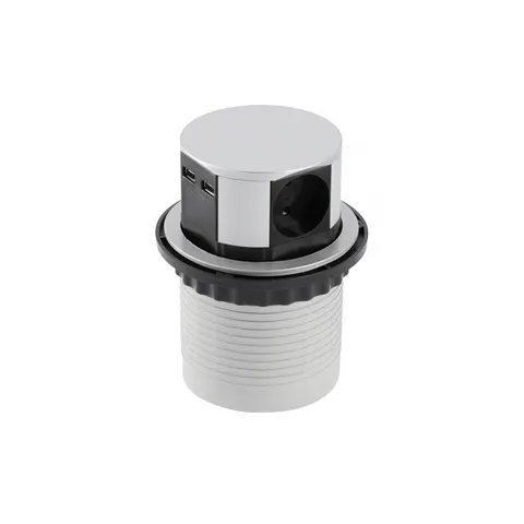 Przedłużacz biurkowy wpuszczany COMFORT 100mm, 3x gniazdo schuko, 2xUSB 2,4A,alu,kabel 1,5m