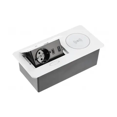 Przedłużacz biur wpuszcz AVARO PLUS,1x gn schuko,USB A+C, ładowarka indukcyjna 5W,przewód 1.5m,biały