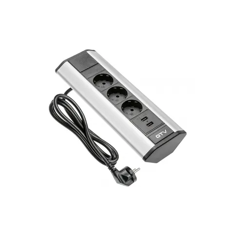 Przedłużacz biurkowy kątowy 3x schuko, 2xUSB 2.1A 5V (srebrny)