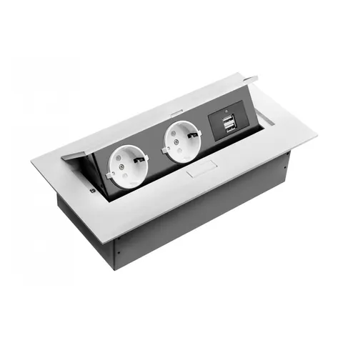 Przedłużacz biurkowy, 2x gniazdo schuko, 2xUSB, bez kabla, biały