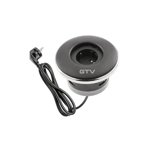 Gniazdo meblowe wpuszczane z przesłoną Shutter, 1 gniazdo schuko, 1,5m, czarne