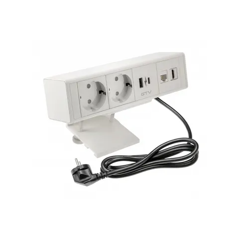 Gniazdo meblowe BAR, 2x gniazdo schuko, 1xUSB A, 1xUSB C. 1xRJ45, 1xHDMI,, kabel 1.5m, białe