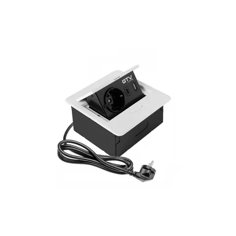 Gniazdo meblowe wpuszczane AVARO, 1x gniazdo schuko, USB A+C, kabel 1.5m, biały