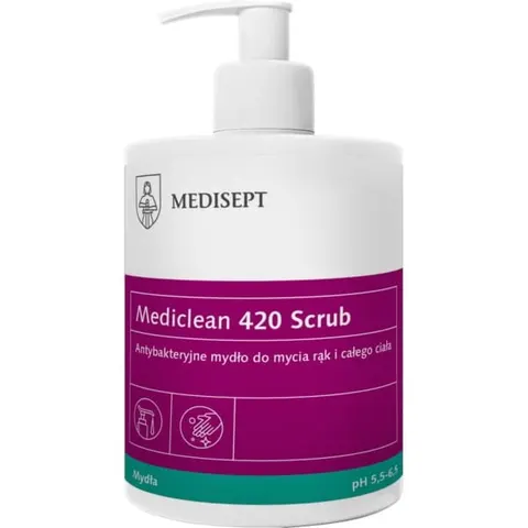 Antybakteryjne mydło w płynie, nawilżające do rąk i ciała Mediclean 420 Scrub 500 ml Medisept