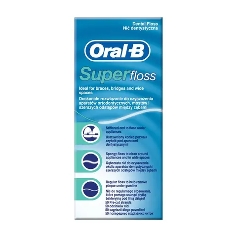 Oral-B nić dentystyczna do mostów Superfloss 50 odcinków niewoskowana