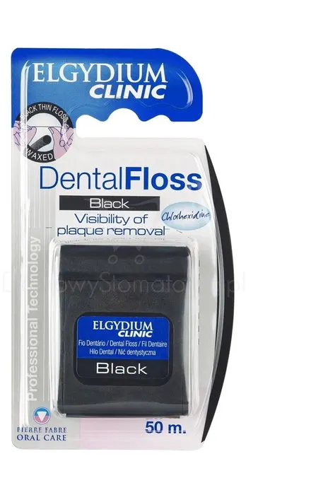 PF Elgydium nić dentystyczna czarna z chlorheksydyną 50m
