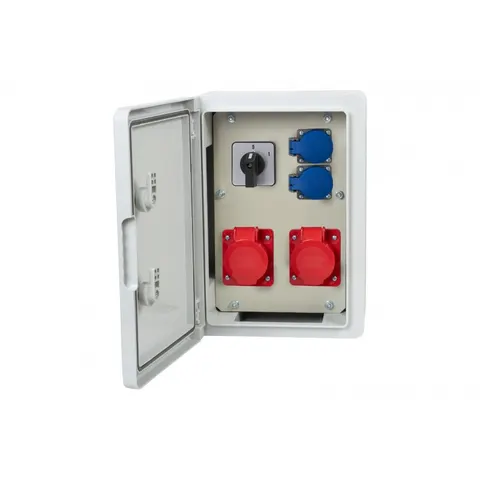 Rozdzielnica budowlana RB-250, gniazda 16/5, 32/5, 2x230V, rozłącznik 0/1(32A), zestaw zasilający; F3.0536, F-ELEKTRO