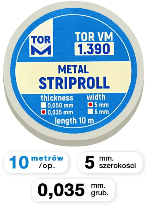 Paski metalowe do formówki - 0,035 mm, szer. 5 mm, dł. 10 m.