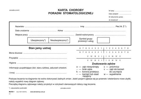 Karta Stomatologiczna/ Karta pacjenta - op 50 sztuk typ 1