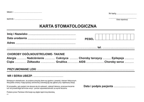 Karta Stomatologiczna/ Karta pacjenta - op 10 sztuk typ 3